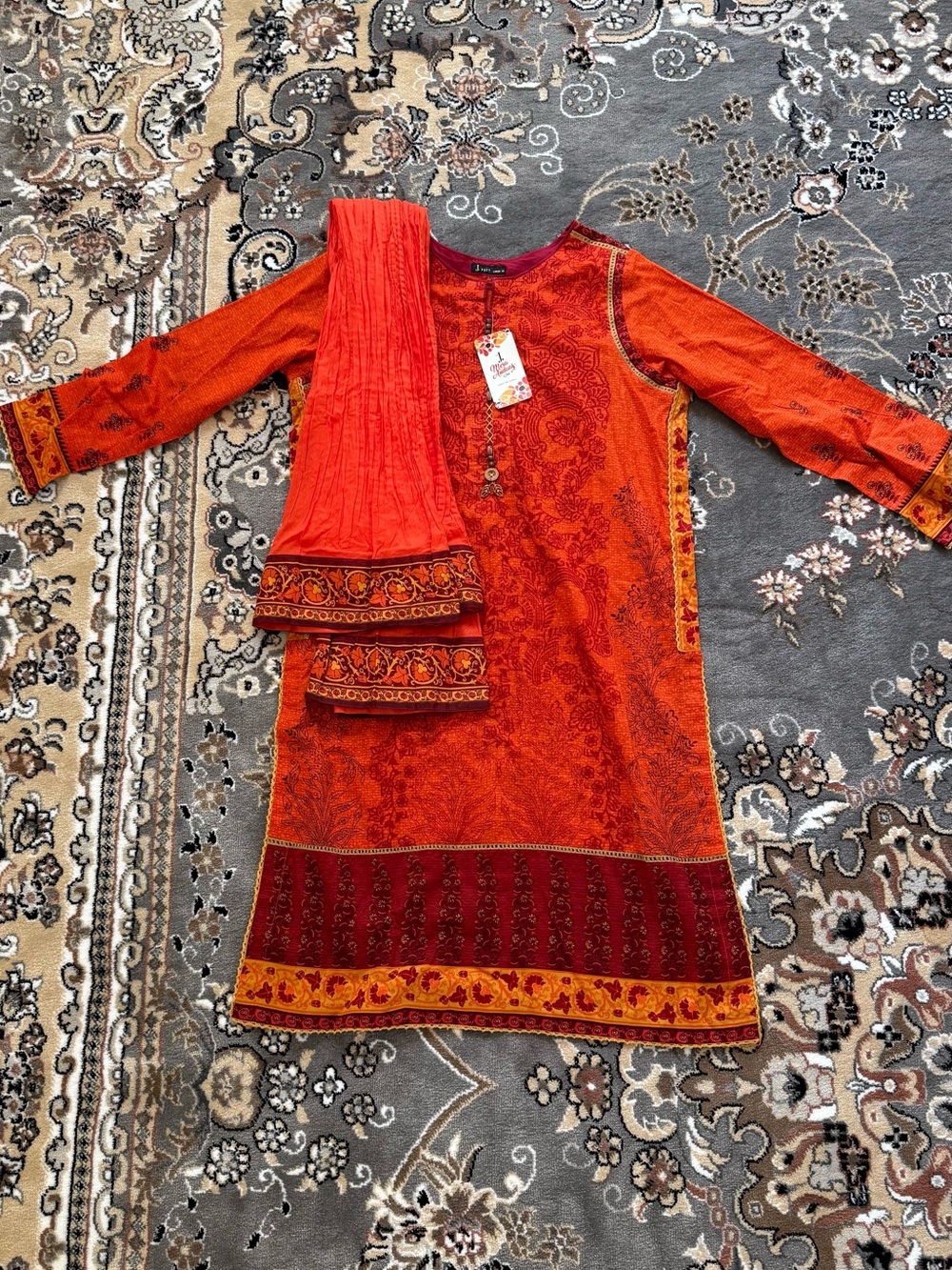 Vibrant Orange-Red Embroidered Tunic Salwar Kameez